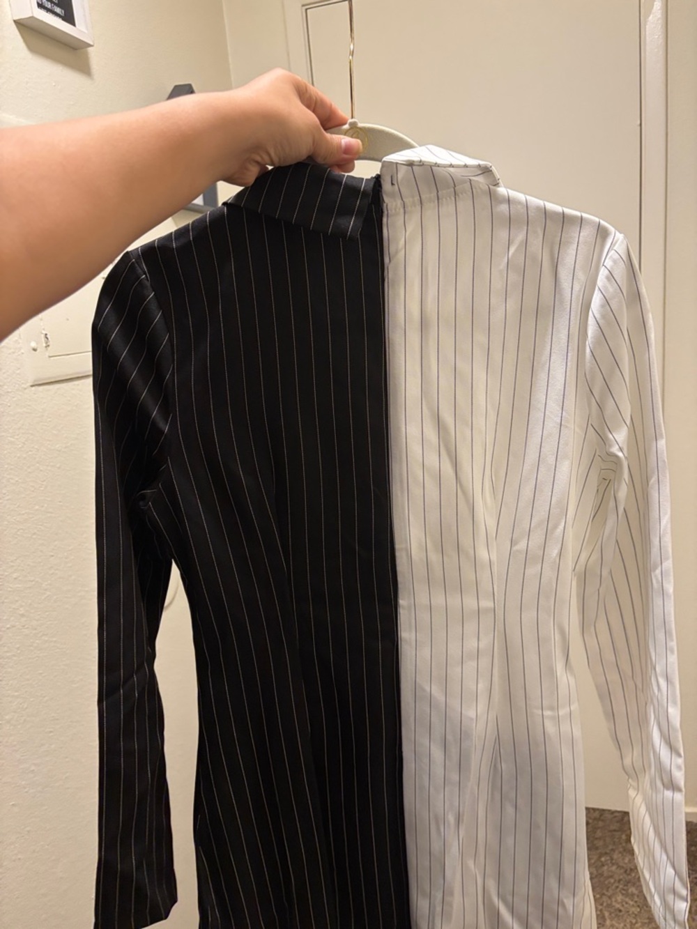 CBR Black and White Pinstripe Asymmetrical Blazer Dress - Picture 10 of 11